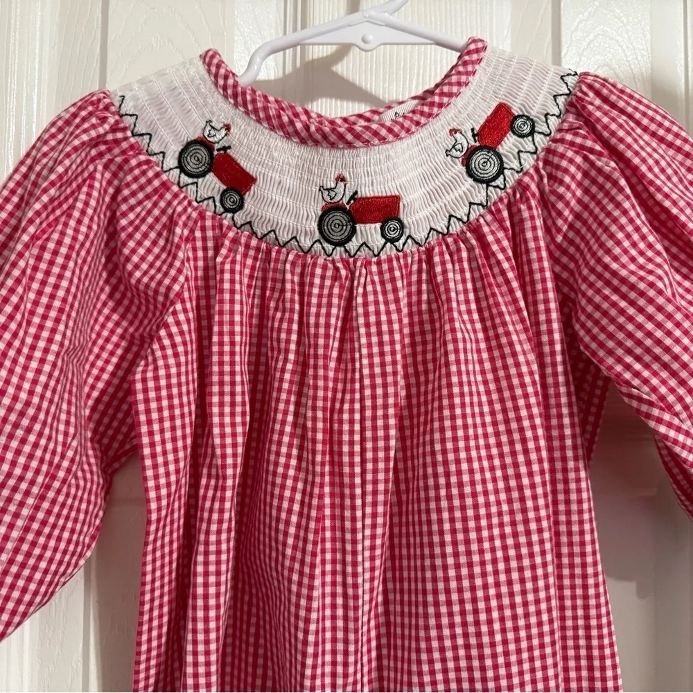 Marie Nicole Smocked Red Wagon Romper